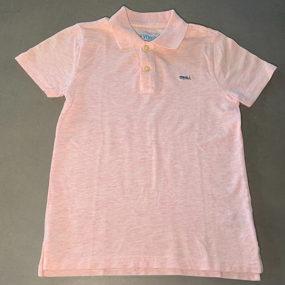 Crewcuts Boys Pink Pique Polo Shirt Size 4/5 Shark Logo Short Sleeve